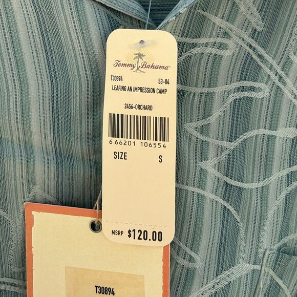Tommy Bahama Silk Button Up Shirt Mens S Embroidered Green Floral Short Sleeve - Picture 12 of 12